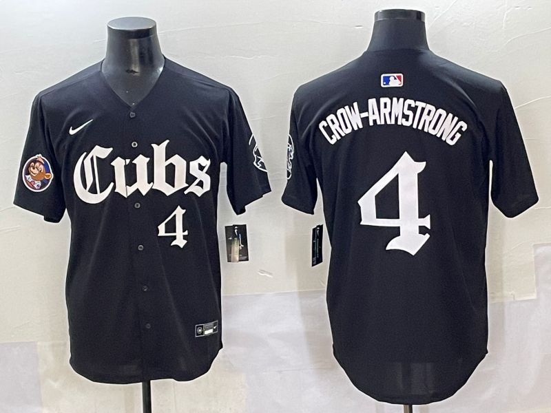 Men 2025 Chicago Cubs 4 Crow-Armstrong Black Five generations Joint Name Nike MLB Jersey style 11